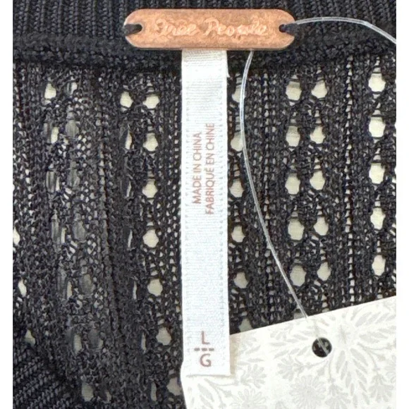 Free People Black Sheer Knit Long Sleeve Top‎ Lightweight Layering Size L - Picture 6 of 10